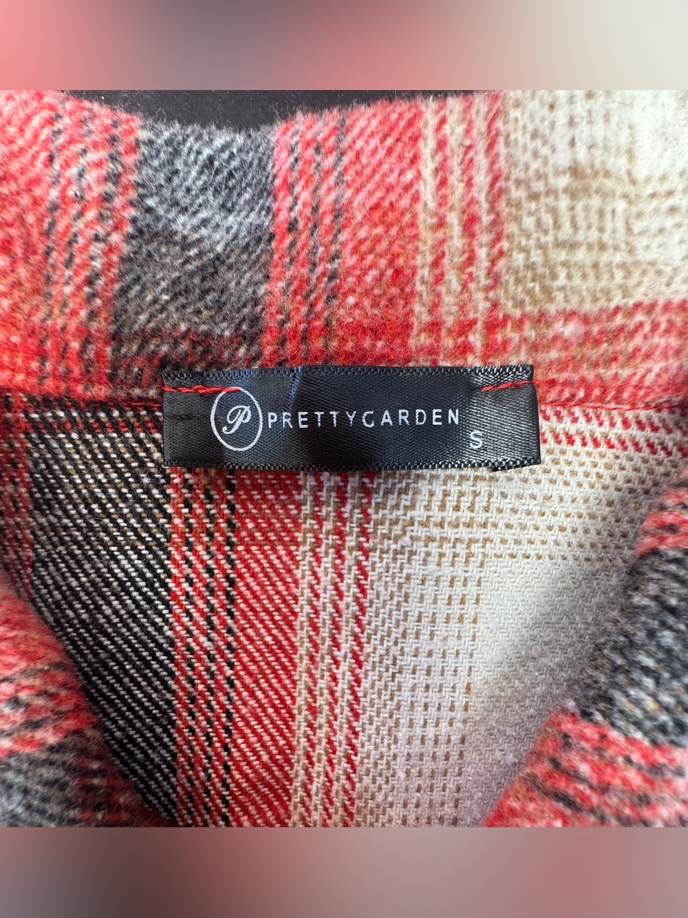 PrettyGarden Women’s Red Cream Black Plaid Button-Front Shacket S-M - Picture 7 of 9